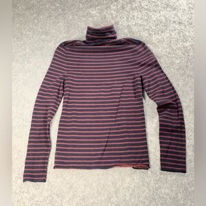 Zara Navy and Burgundy Striped Turtleneck Sweater